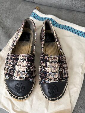 Tory Burch Tweed Espadrille Flats in Black and Multicolor